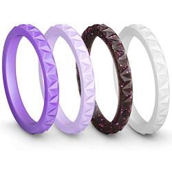 ThunderFit Womens Triangle Diamond Stackable Rings 4 Pack Thin Silicone Wedding Rings - 2.5mm Wide - 2mm Thick