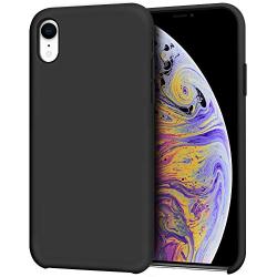 Anuck iPhone XR Case, Anti-Slip Liquid Silicone Gel Rubber Bumper Case with Soft Microfiber Lining Cushion Slim Hard Shell Shockproof Protective Case Cover for Apple iPhone XR 6.1" 2018 - Black