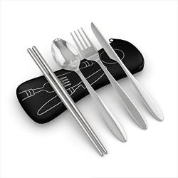 Roaming Cooking Reusable Travel Utensils with Case | Fork and Spoon Set with Knife, Chopsticks and Optional Reusable Straw? Office, Travel, or Camping Accessories| Lightweight Sturdy Reusable Utensils