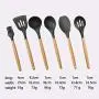 Silicone Kitchenware, 10 Sets Of Kitchen Gadgets Cooking Set With Storage Bucket Wooden Handle Silicone Kitchenware Set,Black