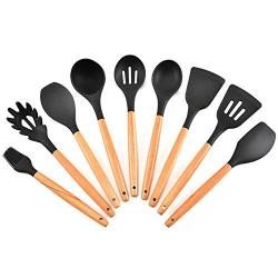 SKYyao Kitchen utensil set Non-stick spatula spoon utensils wooden handle kitchenware 9-piece set kitchen tools silicone