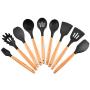SKYyao Kitchen utensil set Non-stick spatula spoon utensils wooden handle kitchenware 9-piece set kitchen tools silicone