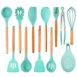 HUShjsd Silicone Kitchenware Set 12-piece Set, Do Not Hurt The Pot Cooking Spoon, Large Hanging Spoon Shovel Set - Non-toxic Chef Gadget, Green