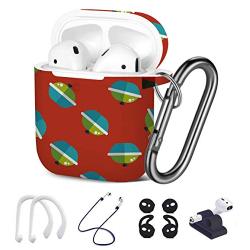 [ Compatible with Apple AirPods 1 & 2 ] 7 in 1 AirPods Accessories Set - TPU Gel Protective Case/Carabiner Keychain/Ear Hooks/Strap/Watch Band Holder - (Kitchenware Pot Flat Pattern)