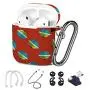 [ Compatible with Apple AirPods 1 & 2 ] 7 in 1 AirPods Accessories Set - TPU Gel Protective Case/Carabiner Keychain/Ear Hooks/Strap/Watch Band Holder - (Kitchenware Pot Flat Pattern)