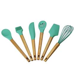 Hjyi Silicone Kitchen Wooden Handle Silicone Kitchenware 6 pieces set anti-ironing high-temperature household kitchen gadget kitchenware six sets spoon shovel scraper