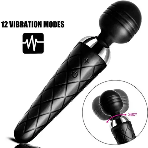 Personal Magic Wand Massager for Women Waterproof Cordless , CraZove Rechargeable 12 Speed Vibrations Powerful Handheld Massage - for Back Neck Shoulder Body ,Black