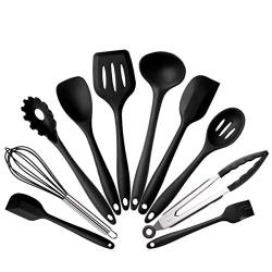 Kitchen Utensils,Silicone Kitchenware Set of 10 High Temperature Silicone Kitchenware Set Nonstick Cookware Shovel Set (Black)