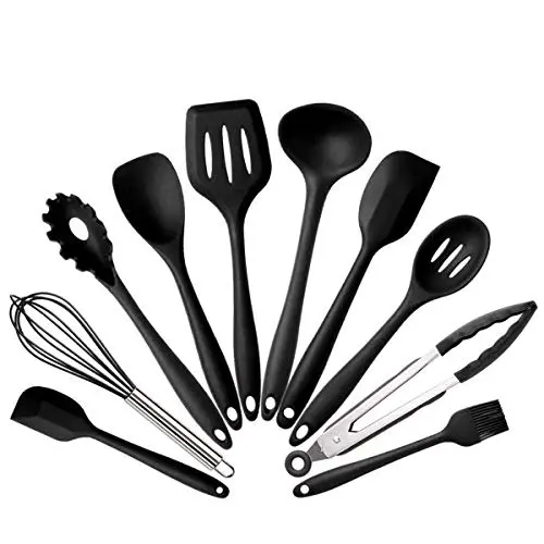 Kitchen Utensils,Silicone Kitchenware Set of 10 High Temperature Silicone Kitchenware Set Nonstick Cookware Shovel Set (Black)