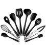 Kitchen Utensils,Silicone Kitchenware Set of 10 High Temperature Silicone Kitchenware Set Nonstick Cookware Shovel Set (Black)