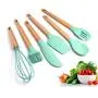 JYHYGS Kitchenware Set, Wooden Handle Silicone Kitchenware, Non-Stick Pan, Heat-Resistant Cooking Shovel Spoon, 8-Piece Set, Green
