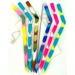 SillyCon Multicolor Silicone 6 Reusable Straws With Cleaning Brush and Carrying Case - for 20oz & 30oz tumblers - kid friendly