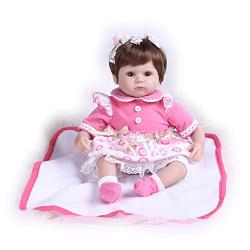 Pompon Reborn Baby Dolls Girl Look Real Lifelike Newborn Baby Dolls Silicone Vinyl Realistic Baby Doll Light Pink Dress Real Life Baby Doll 16 Inches Real Life Baby Doll