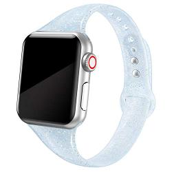 SWEES Sport Band Compatible with Apple Watch 38mm 40mm, Shiny Bling Glitter Soft Slim Thin Narrow Small Replacement Silicone Strap Compatible for iWatch Series 5/4 / 3/2 / 1, Sport Edition Women