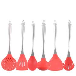 Xiaoais shop Stainless Steel Silicone kitchenware, Non-Stick Pot high Temperature Spatula Spoon, Cooking Spoon Shovel Set