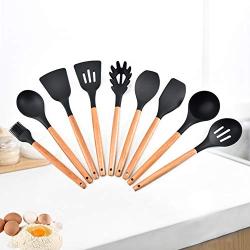 Yvetti 9Pcs Kitchen Utensil Set Durable Non-Stick Safe Silicone Kitchenware Cooking Tools with Wooden Handle Best Kitchen Gadgets for Gift 9pcs