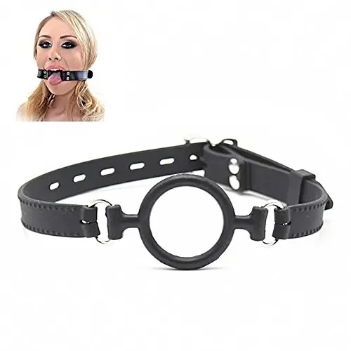 ExhilaraZ Adult Fetish Sex Toy BDSM Bondage Soft Silicone Mouth Strap with Mouth Gag Ring Sex Toy Black