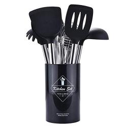 9Pcs/set Stainless Steel Kitchenware Silicone Heat Resistant Non-stick Cooking Baking Tool Spoon Cooking Utensils Dinnerware Set Black