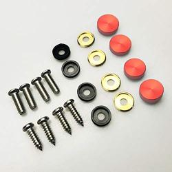 Set of 4 Anti Rust Resistant Stainless Steel Screw+Red Aluminum Screw Caps not plastic cap for License Plate frame