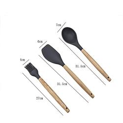 Kitchenware Utensils Set 9 Piece Premium Silicone Wooden handle Heat Resistant Non-Stick Cooking Professional Tools Black