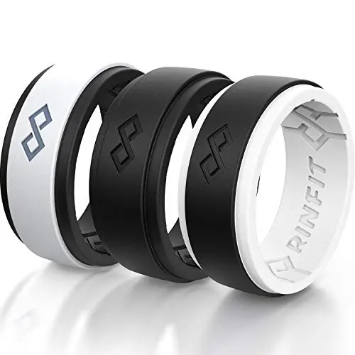 Rinfit Silicone Wedding Ring for Men 1 or 3 Rings Pack. RinfitAir Breathable Design, Silicone Rubber Bands. Mens Wedding Band Size 7-14