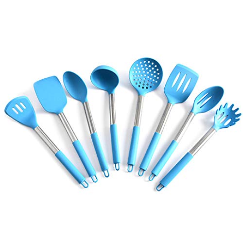 Hjyi Kitchen Cooking high temperature cooking spoon shovel heat-proof handle kitchenware silicone kitchenware (8 pieces set)