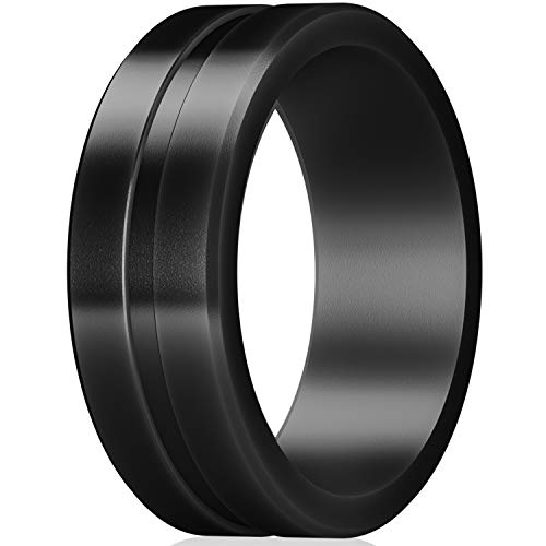 ThunderFit Mens Silicone Rings 7 Rings / 4 Rings / 1 Ring - Brushed Top Beveled Edges Rubber Wedding Bands 6.35mm Wide - 2mm Thick