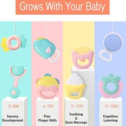 iPlay, iLearn 8pcs Baby Rattles and Teethers, Silicone Teething Set, Infant Chewing Toys, Shaker, Grab, Spin, Sound, Musical Sensory Gift for 0, 3, 6, 9, 12 Months Old, Newborn Babies, Boys, Girls