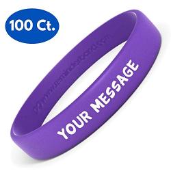 Reminderband Silicone Wristbands - 100 Pack - Personalized Customizable Rubber Bracelets - Customized for Motivation, Events, Gifts, Support, Causes, Fundraisers, Awareness - Men, Women