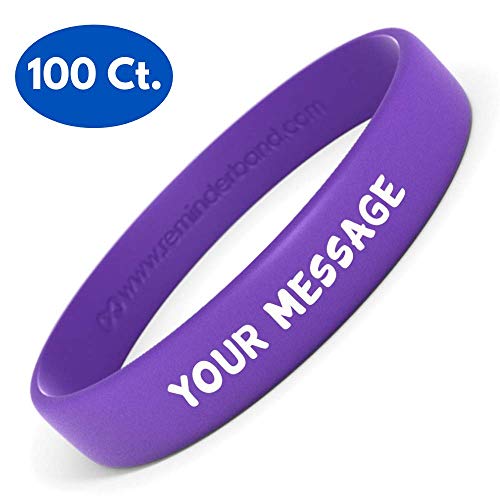 Reminderband Silicone Wristbands - 100 Pack - Personalized Customizable Rubber Bracelets - Customized for Motivation, Events, Gifts, Support, Causes, Fundraisers, Awareness - Men, Women