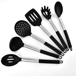 JunbosiKitchenware Black Silicone Kitchenware Set of 6 Nonstick Kitchen Tool Shovel Spatula Silicone Cooking Kitchenware Set