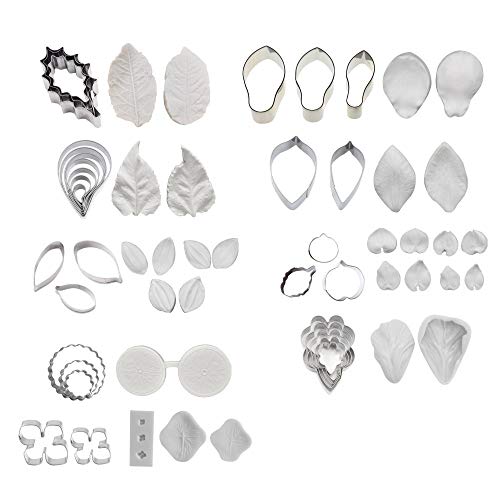 ART KITCHENWARE Sugarpaste Flower Making Tools 9pairs Petal Leaf Silicone Veiner Veining Molds 9sets Matched Fondant Cutters Hydrangea Tulip Carnation