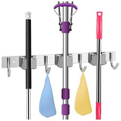 Broom Holder and Garden Tool Organizer, Wall Mounted Stainless Heavy Duty Tools Hanger with, Handles Up Diameter to 1.25-Inches (Gray 3 Racks)