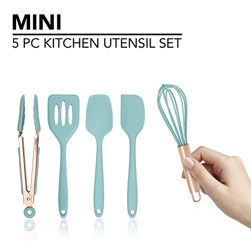 Cook With Color Set of Five Aqua and Rose Gold Silicone MINI Kitchen Utensil Set