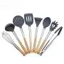 Hjyi Kitchen Cooking Wooden handle Silicone kitchenware non-stick pot high temperature cooking spoon shovel set kitchen tools (8-piece set)