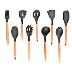 Wooden Handle Silicone Kitchenware Set 9 Piece Set Non-stick Cooking Shovel Spoon Kitchen utensils Spoon