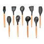 Wooden Handle Silicone Kitchenware Set 9 Piece Set Non-stick Cooking Shovel Spoon