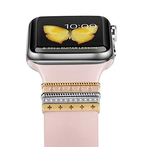 EloBeth Decorative Rings Loops Compatible with Apple Watch Bands 44mm 42mm 40mm 38mm iWatch Series 5 4 3 2 1 Band Accessories (Gold Rings no Band)