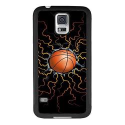 Samsung Galaxy S5 Case with Basketball Fire Pattern Whimsical Design Bumper Black Soft TPU and PC Protection Anti-Slippery &Fingerprint Case for Samsung Galaxy S5