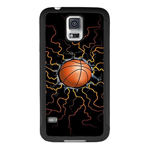 Samsung Galaxy S5 Case with Basketball Fire Pattern Whimsical Design Bumper Black Soft TPU and PC Protection Anti-Slippery &Fingerprint Case for Samsung Galaxy S5