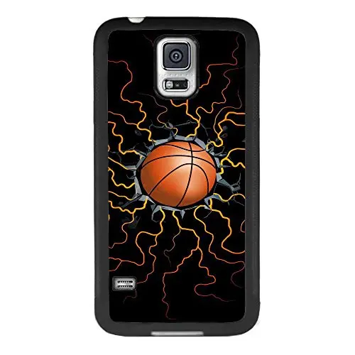 Samsung Galaxy S5 Case with Basketball Fire Pattern Whimsical Design Bumper Black Soft TPU and PC Protection Anti-Slippery &Fingerprint Case for Samsung Galaxy S5