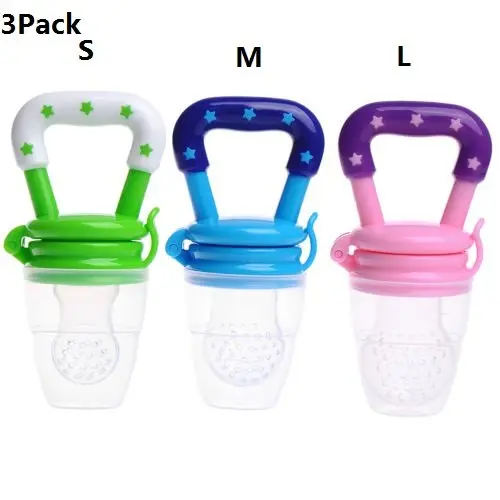 Baby Fruit Feeder Pacifier 3Pack-Fresh Food Feeder-Silicone Nipple Teething Toy-Silicone Pouches for Toddlers & Kids