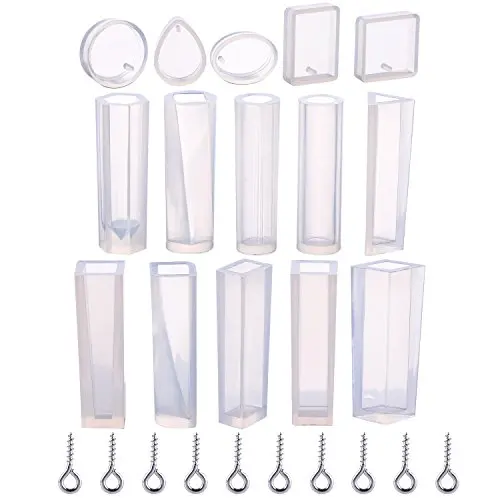 TecUnite 15 Pieces Resin Molds Silicone Pendant Mould for Jewellery DIY and 100 Pieces Eye Screw