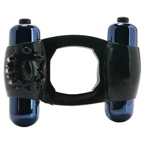 Black Stretch Dual Motor Double Bullet Enhancer Ring Couple Toys