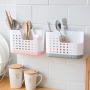 Storage Box Basket Rack Bag, Self-adhesive Detachable Plastic Cutlery Drain Rack Kitchenware Storage Box
