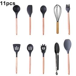 Silicone Cooking Utensils, 11pcs Nonstick Kitchenware with Wooden Handle for Home Restaurant Hotel