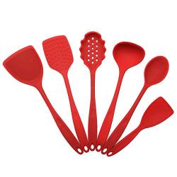 Silicone kitchenware 6 Pieces Of Food Grade Silicone Kitchen Set Silicone Kitchen Set Non-stick Kitchen Set Is The Perfect Suit For Any Kitchen (Color : Red, Size : 6 Piece Set)