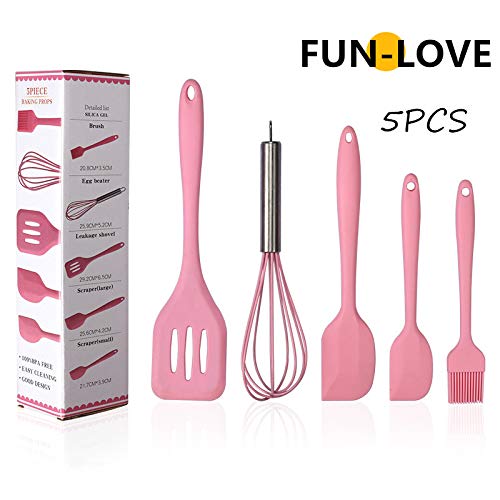 Silicone kitchenware 5 piece set cooking shovel whisker brush kitchen tool anti-scalding non-stick (random color)