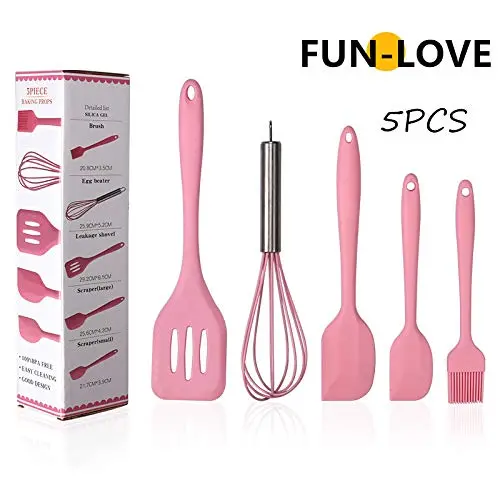 Silicone kitchenware 5 piece set cooking shovel whisker brush kitchen tool anti-scalding non-stick (random color)