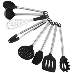 REFIT 8pcs Silicone Cooking Tools Flexible Silicone Kitchenware Non-Stick BakingTool with Round Handle and Eggbeater forCooking tools